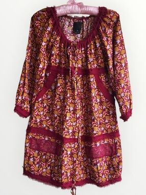 Anna Sui Women's Floral Mini Dress 3/4 Sleeves. Size: 0